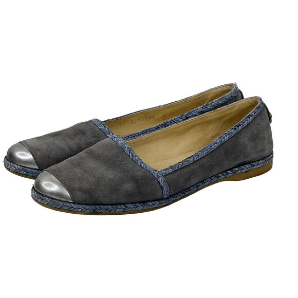 Stuart Weitzman Blue Mirror Flat 6.5 Cap Toe Tipadrille Espadrille Loafer FLAW - Picture 1 of 10